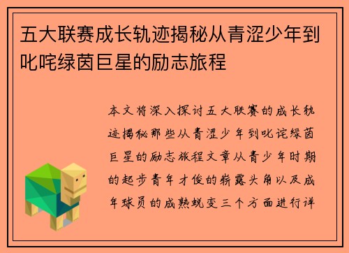 五大联赛成长轨迹揭秘从青涩少年到叱咤绿茵巨星的励志旅程