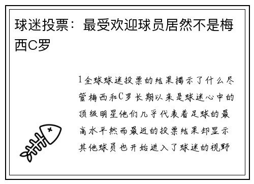球迷投票：最受欢迎球员居然不是梅西C罗