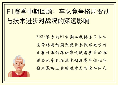 F1赛季中期回顾：车队竞争格局变动与技术进步对战况的深远影响